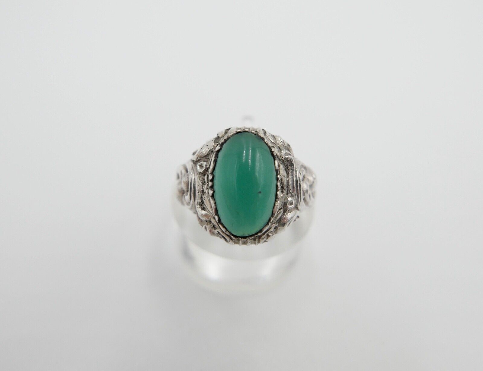 Jugendstil Silberring Damen Ring Gr. 54 Silber 835 grüner Cabochon Chrysopras - Antikhandel-Stuttgart