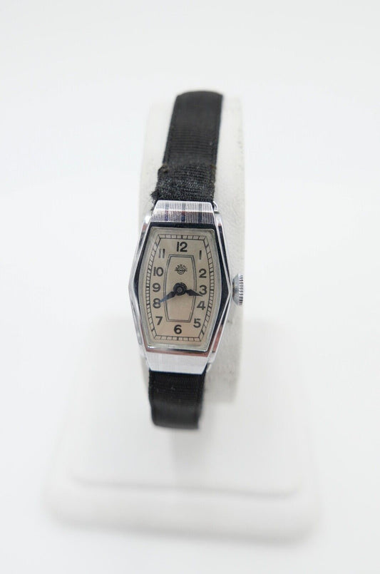 NEUwertig vintage 40er / 50er Jahre HARMS Damenuhr mit Stoffarmband - Antikhandel-Stuttgart