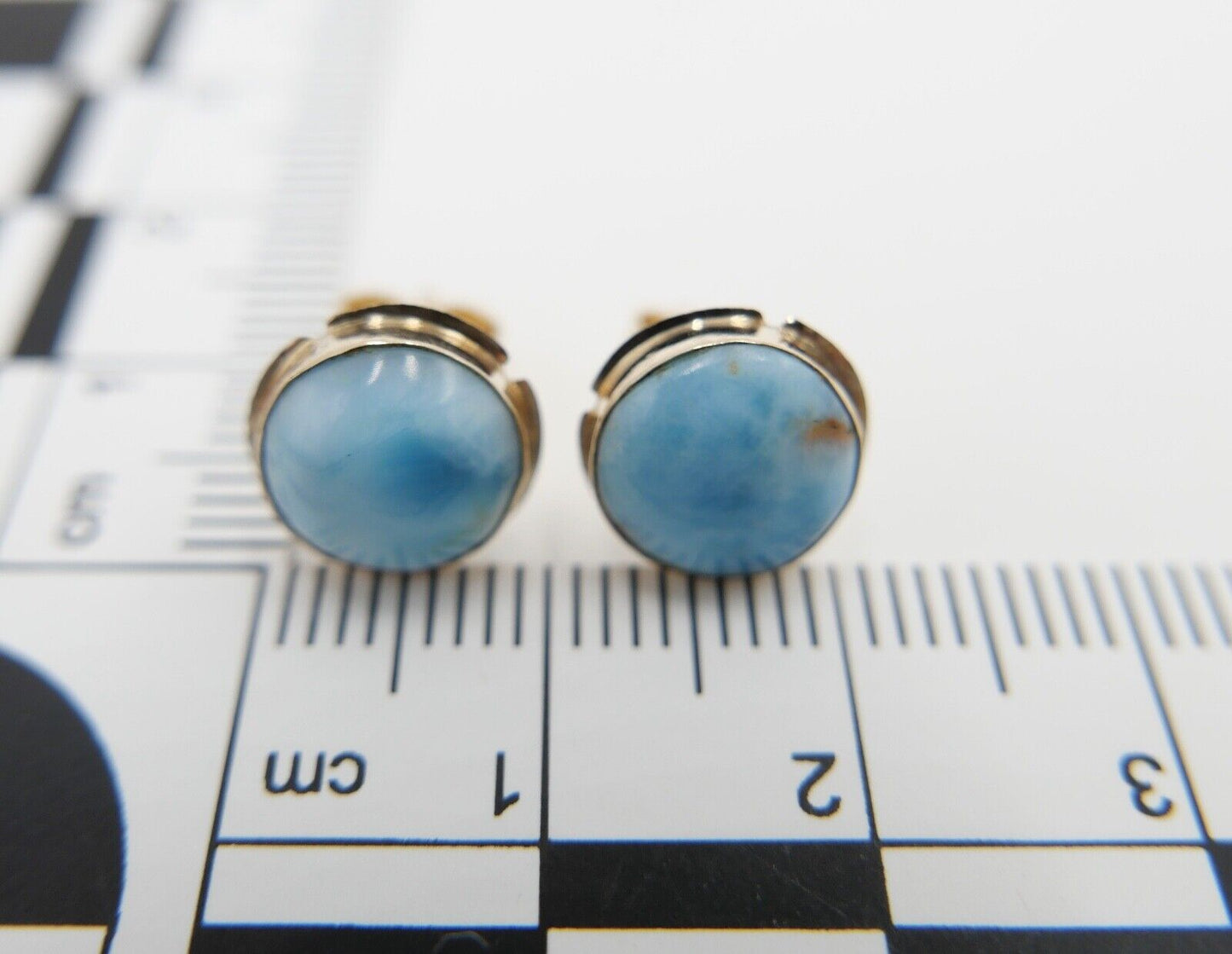 LARIMAR Gelbgold Ohrringe Ohrstecker 585 / 14K Handgefertigt Ø 10,1 mm - Antikhandel-Stuttgart