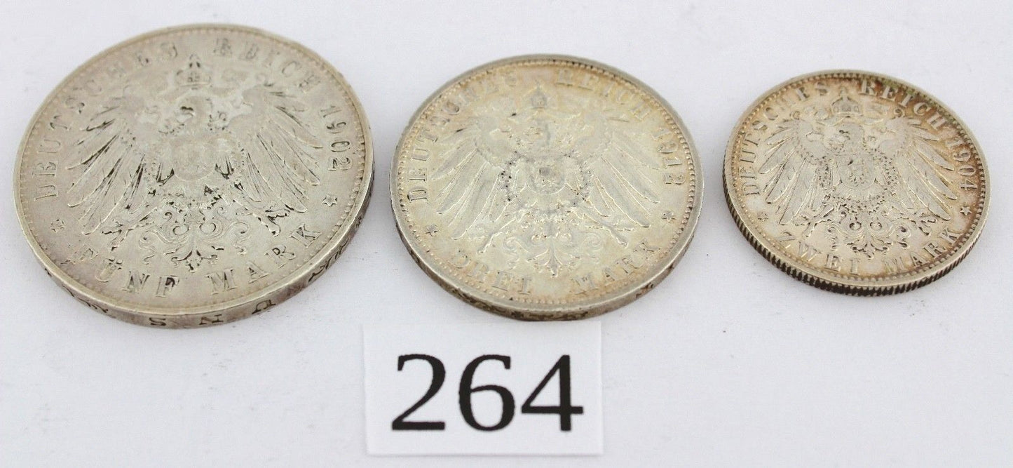 2 3 5 Mark 1902 1904 1912 F Silbermünze " Wilhelm Württemberg " Jäger 174-176 - Antikhandel-Stuttgart
