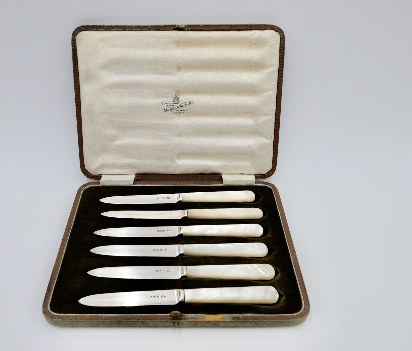 6 Antik Messer 925 Silber C.W.F Charles William Fletcher Sheffield Perlmutt 1924 - Antikhandel-Stuttgart