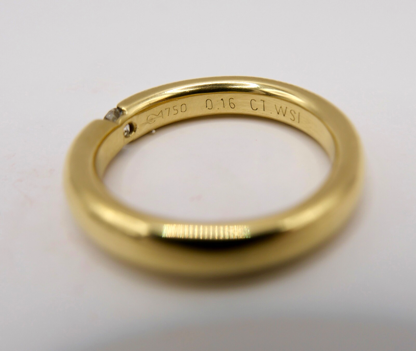 Massiver Damen Solitär Spannring Gelbgold 750 18K Gr. 59 Brillant 0,16 Ct WSI