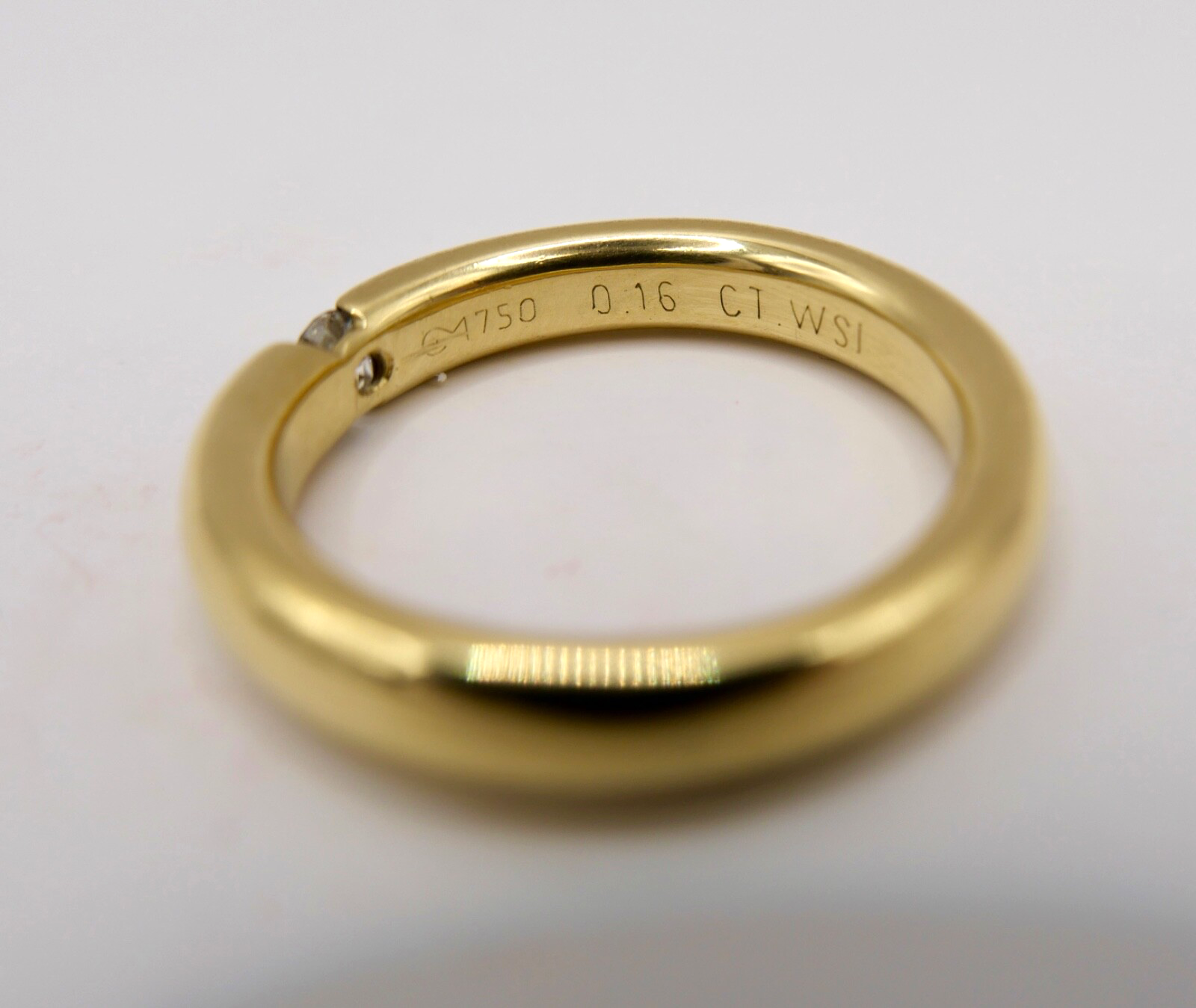 Massiver Damen Solitär Spannring Gelbgold 750 18K Gr. 59 Brillant 0,16 Ct WSI