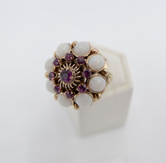 prunkvoller Goldring 585 / 14K USA Damenring Rubine und Opale Rubin Opal Gr. 56 - Antikhandel-Stuttgart
