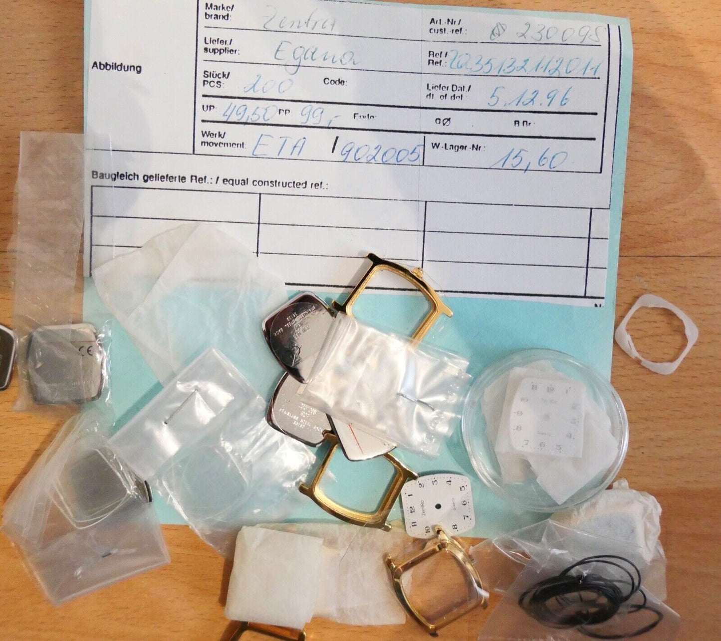 Uhrenzubehör Posten ZENTRA Gold NEU Uhren Gläser Gehäuse Lünetten Zeiger Kronen - Antikhandel-Stuttgart