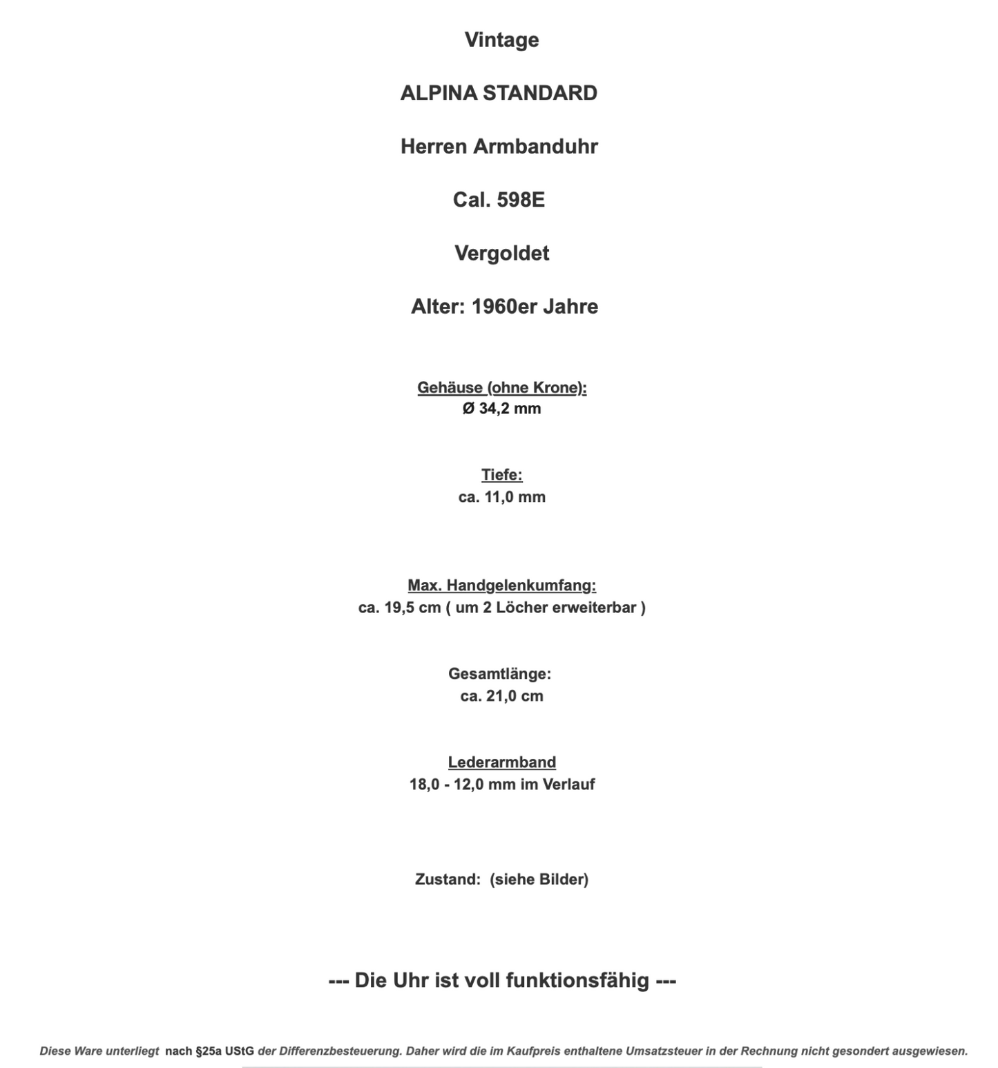 ALPINA STANDARD Cal. 598E Herren Armbanduhr vergoldet 1960er Vintage - Antikhandel-Stuttgart