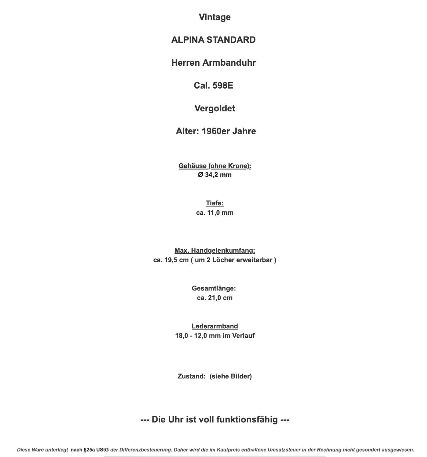 ALPINA STANDARD Cal. 598E Herren Armbanduhr vergoldet 1960er Vintage - Antikhandel-Stuttgart