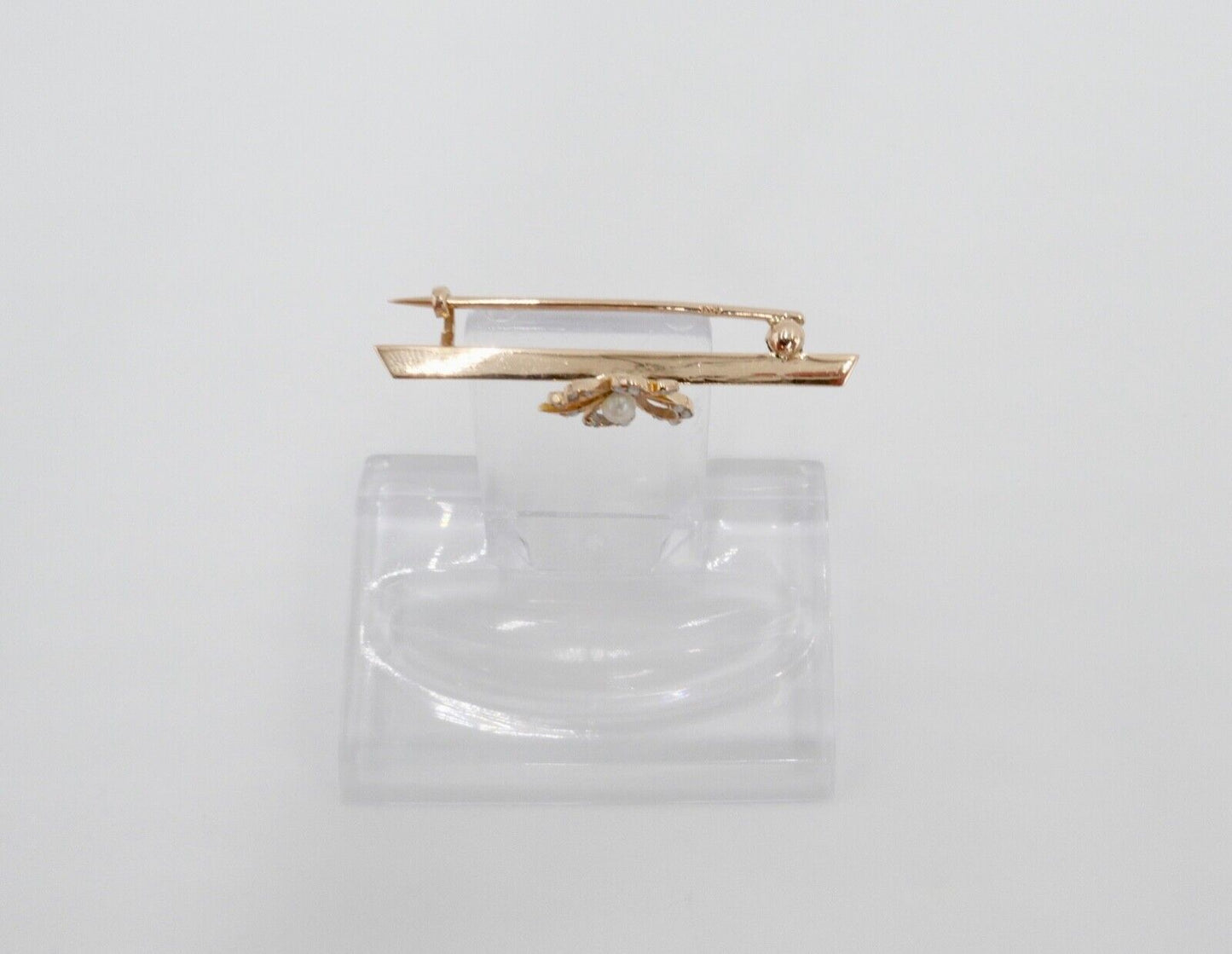 um 1900 antik Schleifen Kleeblatt Brosche Perlen Saatperlen VJB 585 14K Rotgold - Antikhandel-Stuttgart