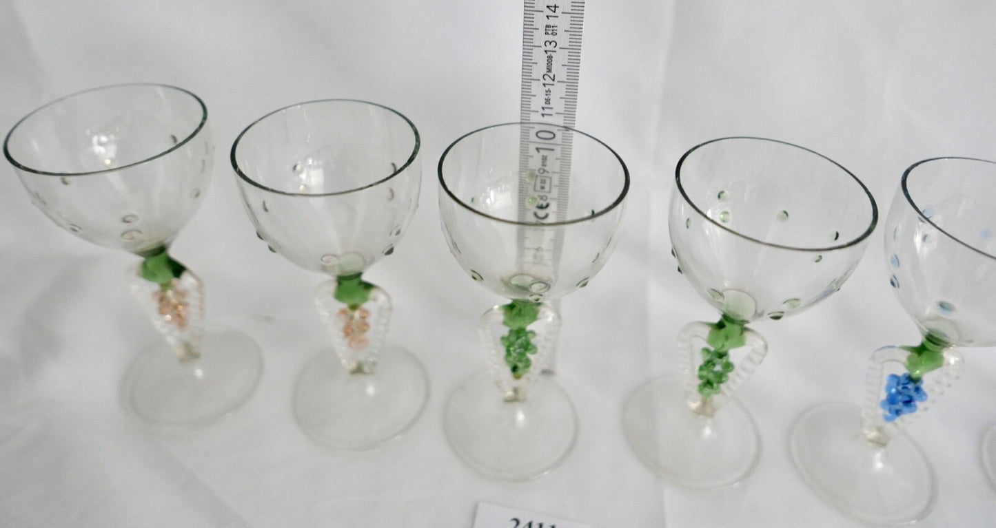 6x Lauscha Bimini Likör Glas Gläser Set Art Deco 10,7 cm buntes Traubenmotiv