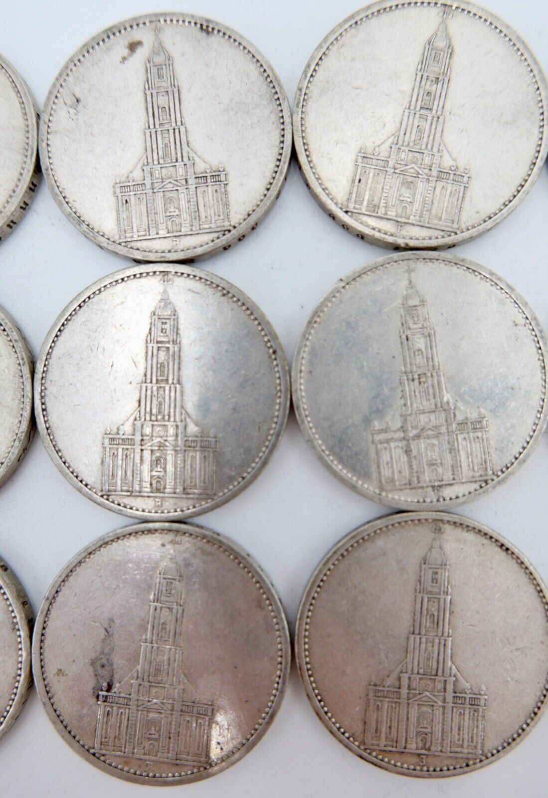 18x 5 Reichsmark 900 Silbermünzen J. 357 Garnisonskirche 1934 aus Münzrolle - Antikhandel-Stuttgart