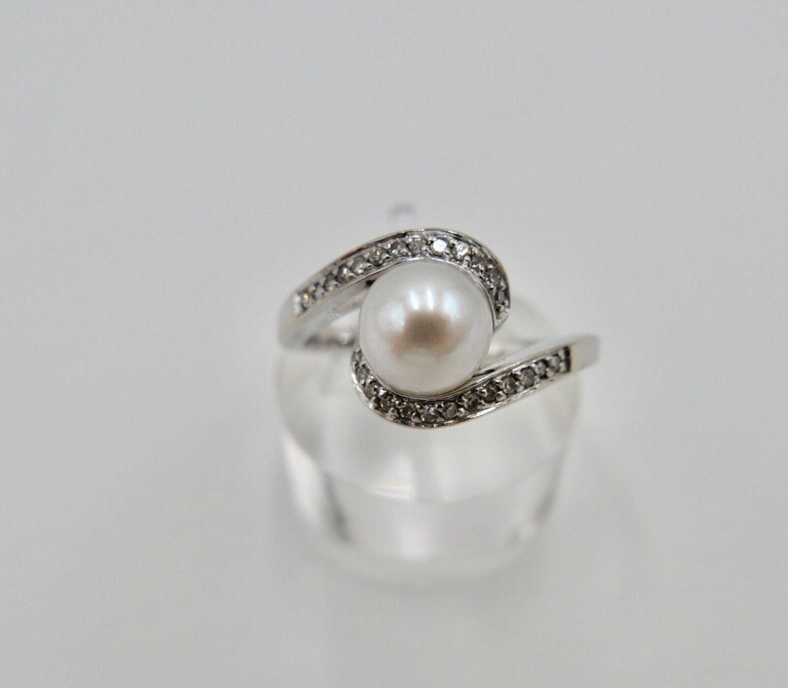 Diamant Perle Damen Weißgold Ring 585 14K Gr. 60 Ø 7,6mm - Antikhandel-Stuttgart