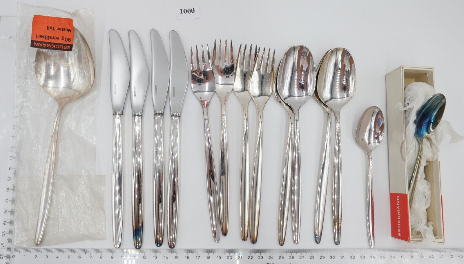 - NEU - 24 Teile BRUCKMANN 772 ELEGANCE 90er Silber Besteck Löffel Gabel Messer - Antikhandel-Stuttgart