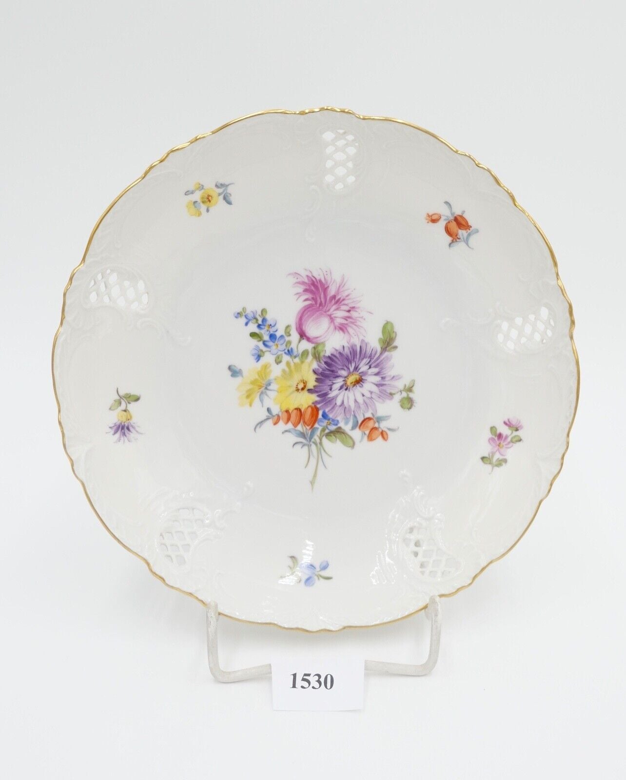 60er Jahre Nymphenburg WEST GERMANY Porzellan Teller Schale Blumenbuket Goldrand - Antikhandel-Stuttgart