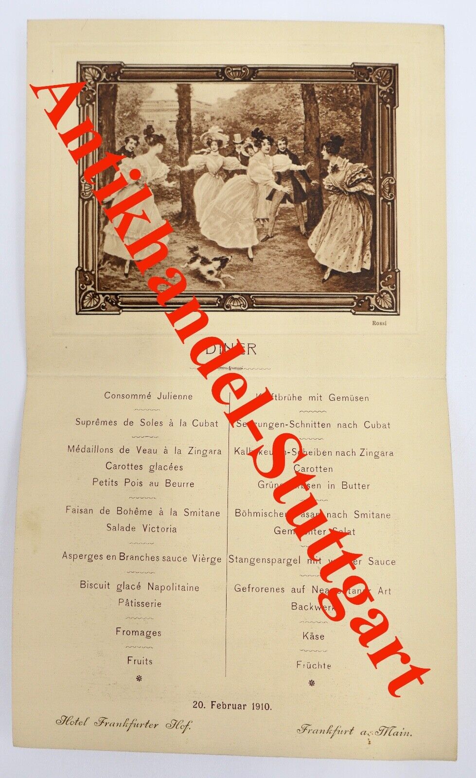 Antike DINER Menükarte Speisekarte Hotel Frankfurter Hof 1910 Frankfurt am Main - Antikhandel-Stuttgart