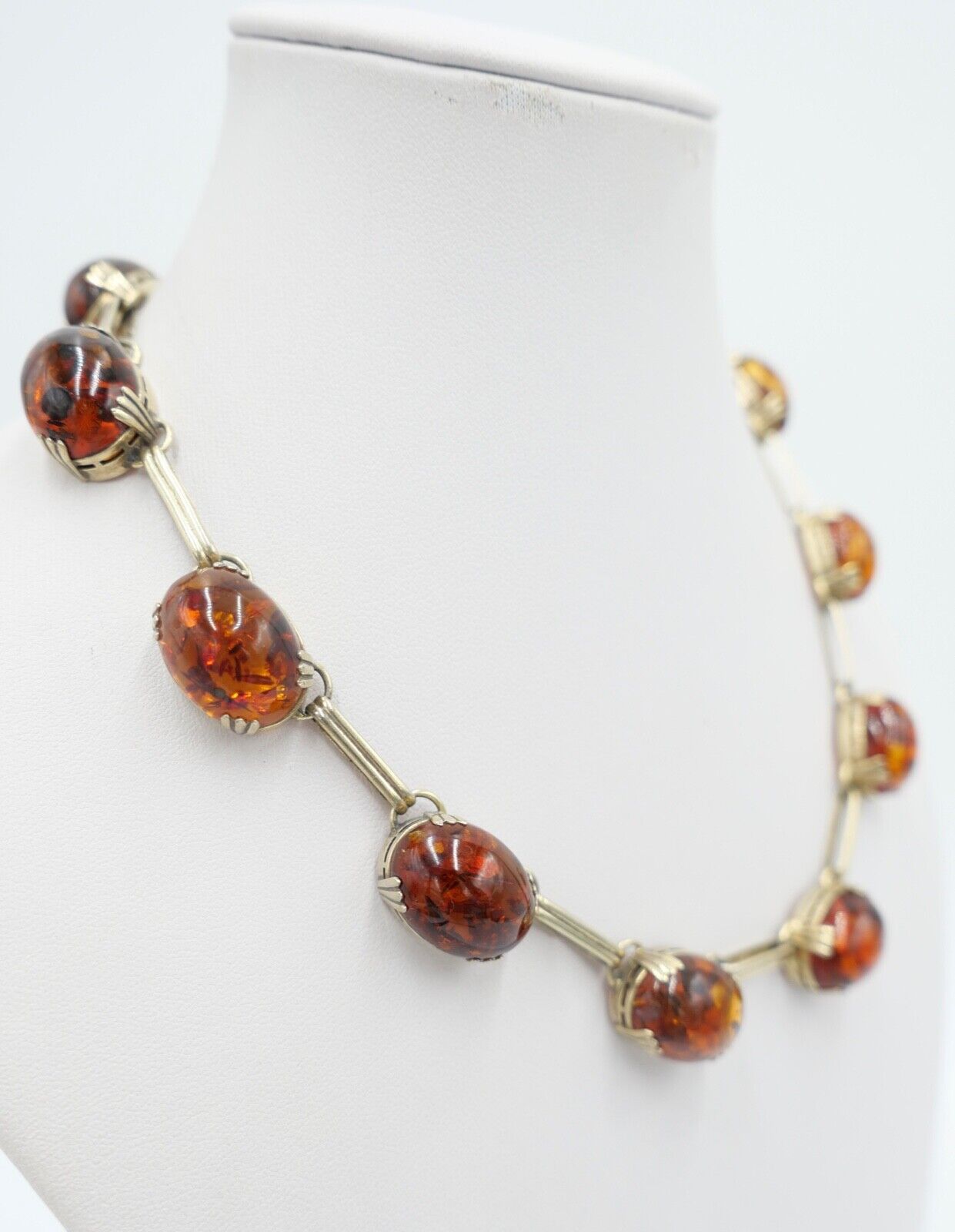 Bernstein Kette 830 Silber vergoldet Halskette Collier Ø 43 cm Gliederkette - Antikhandel-Stuttgart