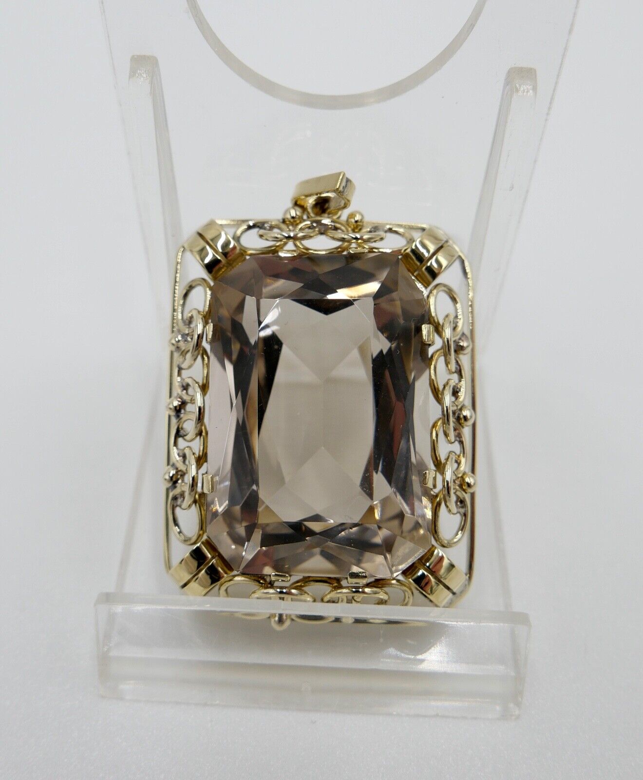 XXL Rauchquarz Anhänger 585 / 14K Gelbgold 40x31mm im Scheren Schliff 68,7 Ct - Antikhandel-Stuttgart