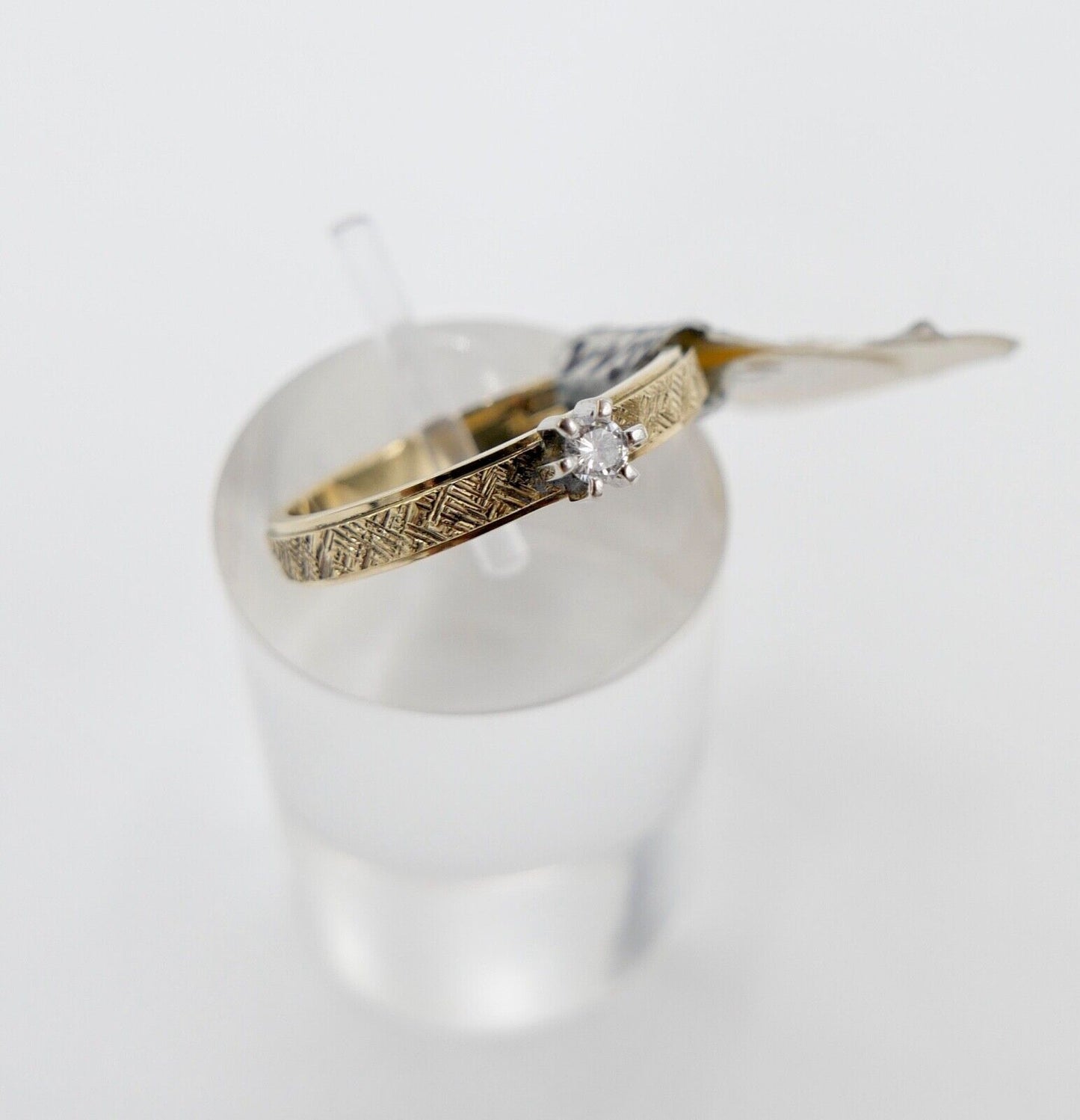 NEU m Etikett 90er Jahre Solitär Ring Gold 585 14K Brillant 0,06 Ct VVS 1 Gr. 53 - Antikhandel-Stuttgart