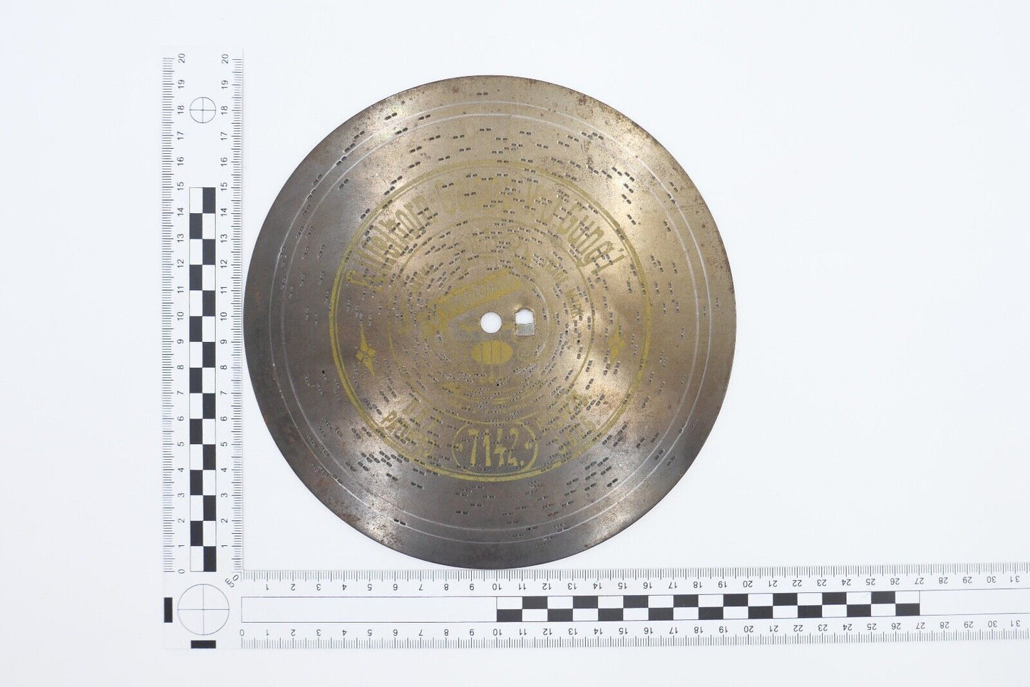 7142 Symphonion Lochplatte Spieluhr Spieldose RIFFELHORN GALOPP Ø 19,5 - Antikhandel-Stuttgart