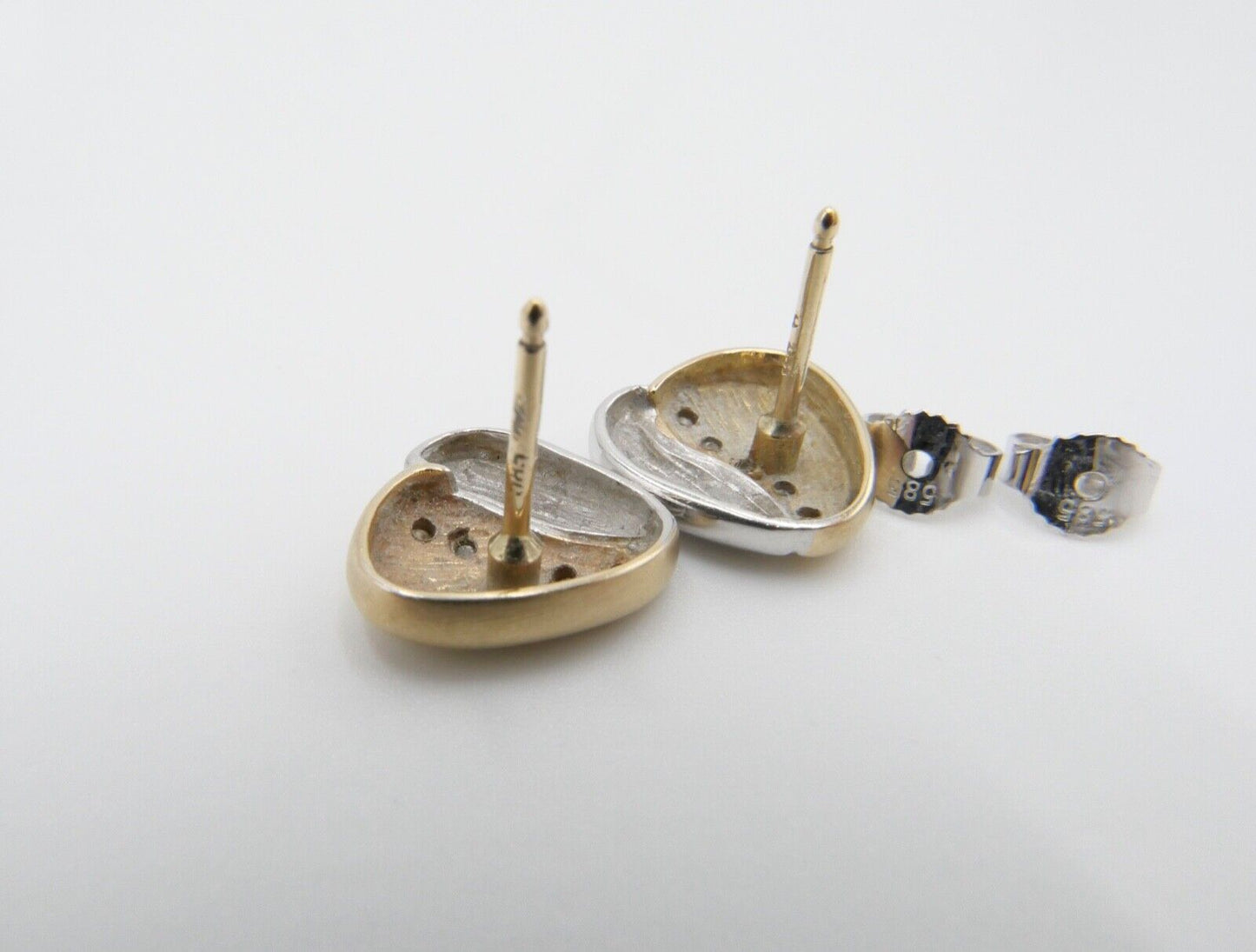 80er Jahre Bicolor Brillanten Gold Weißgold Ohrringe Ohrstecker Herz 585 - Antikhandel-Stuttgart