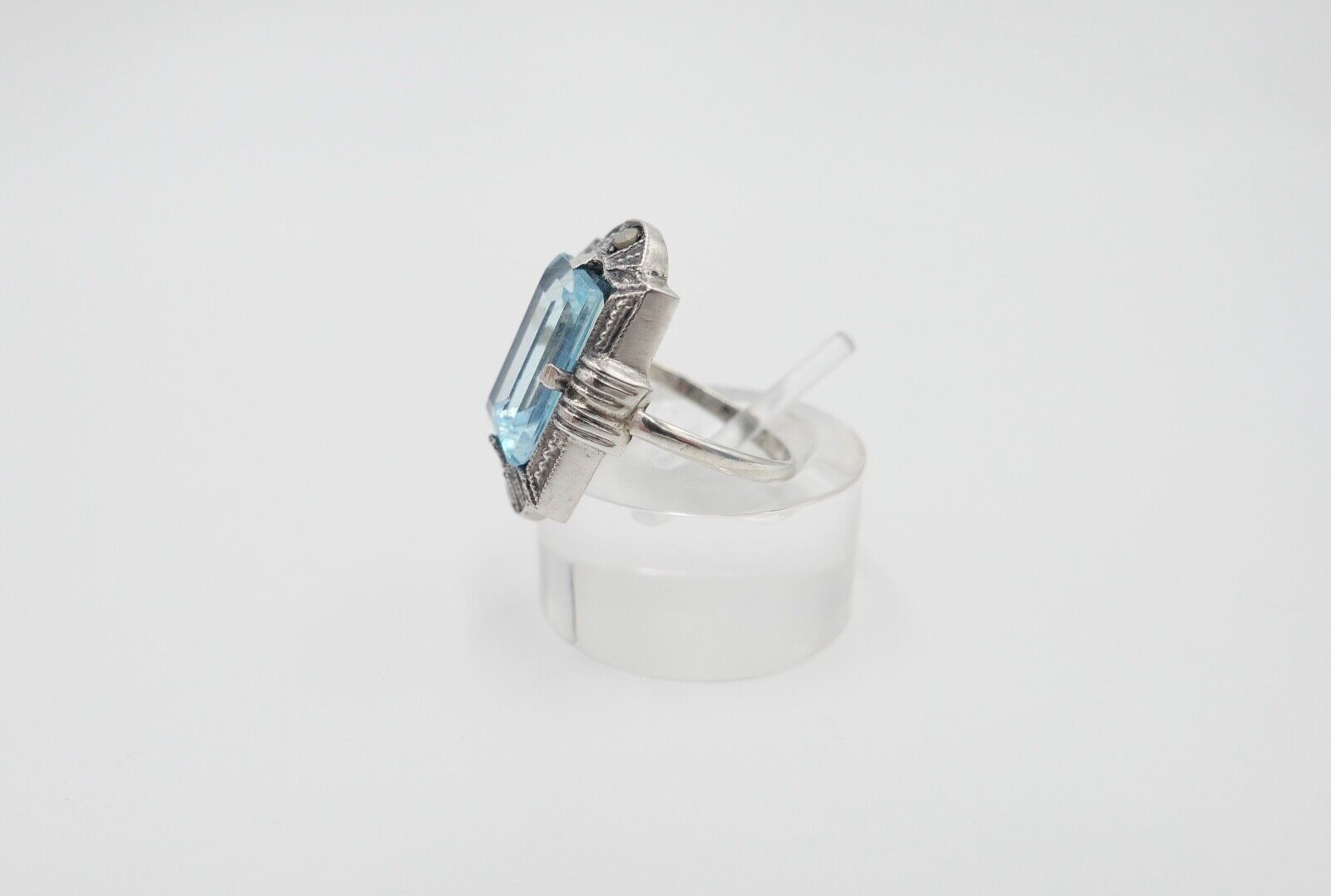 ART DECO Damenring Ring Silber 830 Gr. 53 mit Markasit blauer Glasstein - Antikhandel-Stuttgart