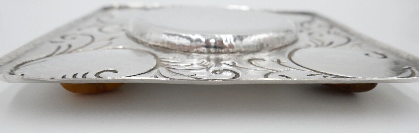 Florales 835 Silber Unterteller Untersetzer Bernstein butterscotch Danielczick - Antikhandel-Stuttgart