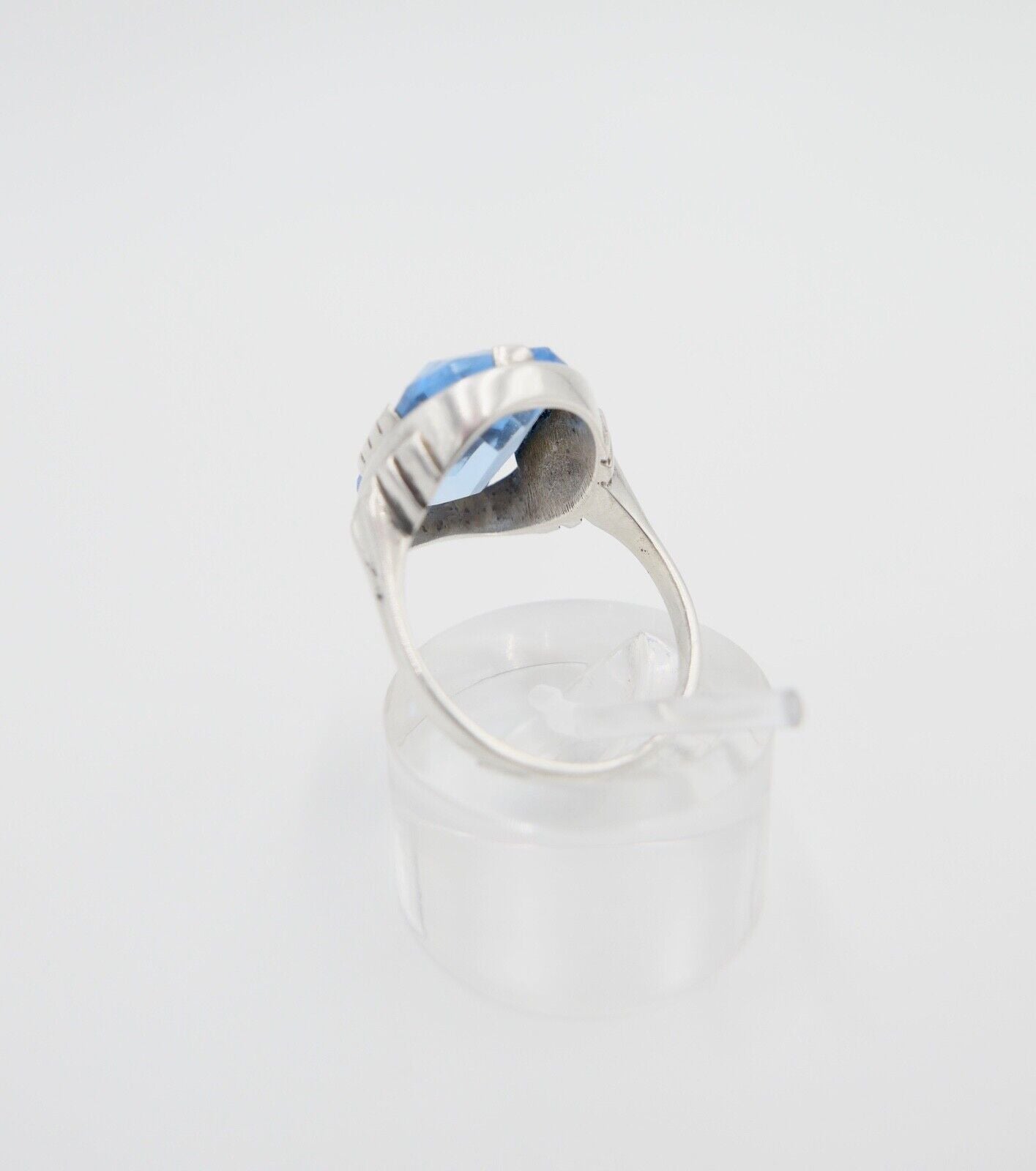 Art Deco Damenring 835 Silber Gr. 59 Glasstein Blau - Antikhandel-Stuttgart