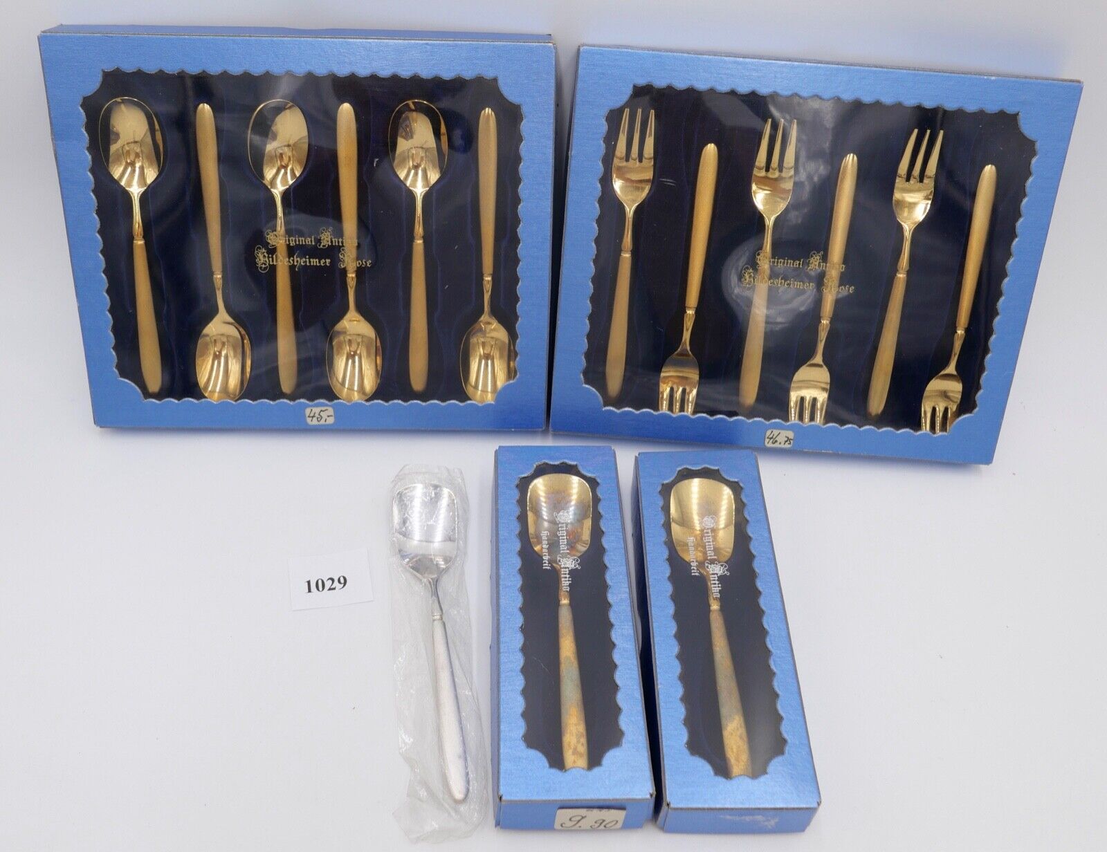 - NEU - OVP - 15 Teile original ANTIKO - vergoldet Kaffeelöffel Kuchenmesser - Antikhandel-Stuttgart