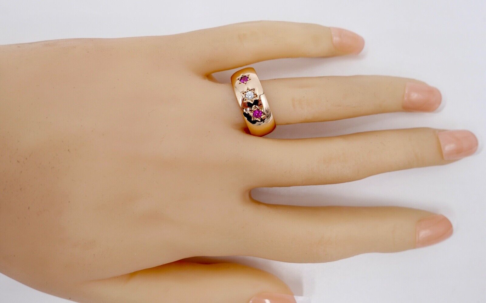 1960er Jahre Damen Ring Rotgold 583 / 14K Gr. 57 POLEN Zirk. & Rubin Stern Motiv - Antikhandel-Stuttgart