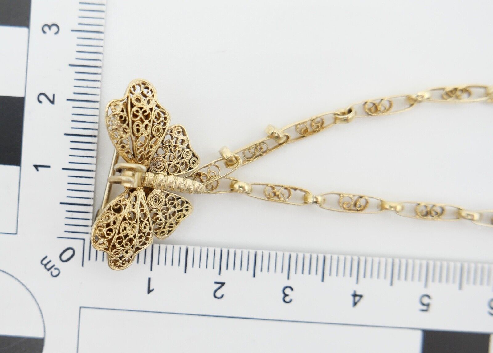 Filigrane 835 Silber Doppel Brosche vergoldet 10cm Blatt & Schmetterling Motiv - Antikhandel-Stuttgart