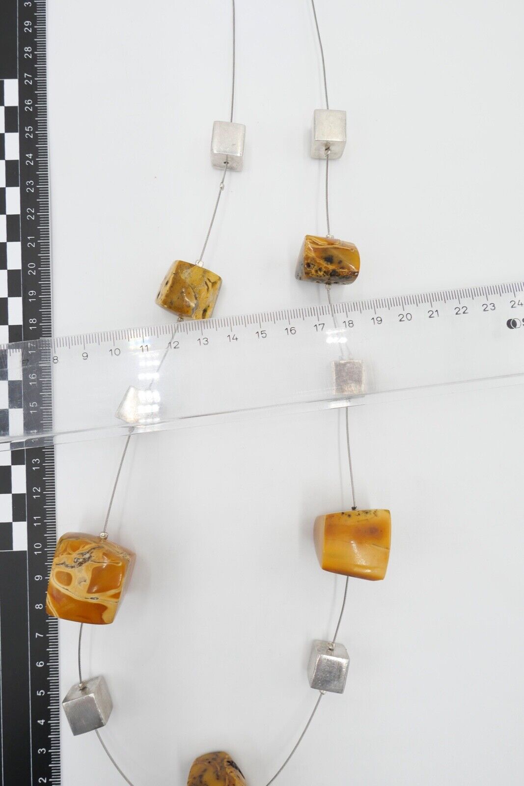 Designer Bernstein Würfel Kette Halskette Collier 925 Silber Ø 94,0 cm - Antikhandel-Stuttgart