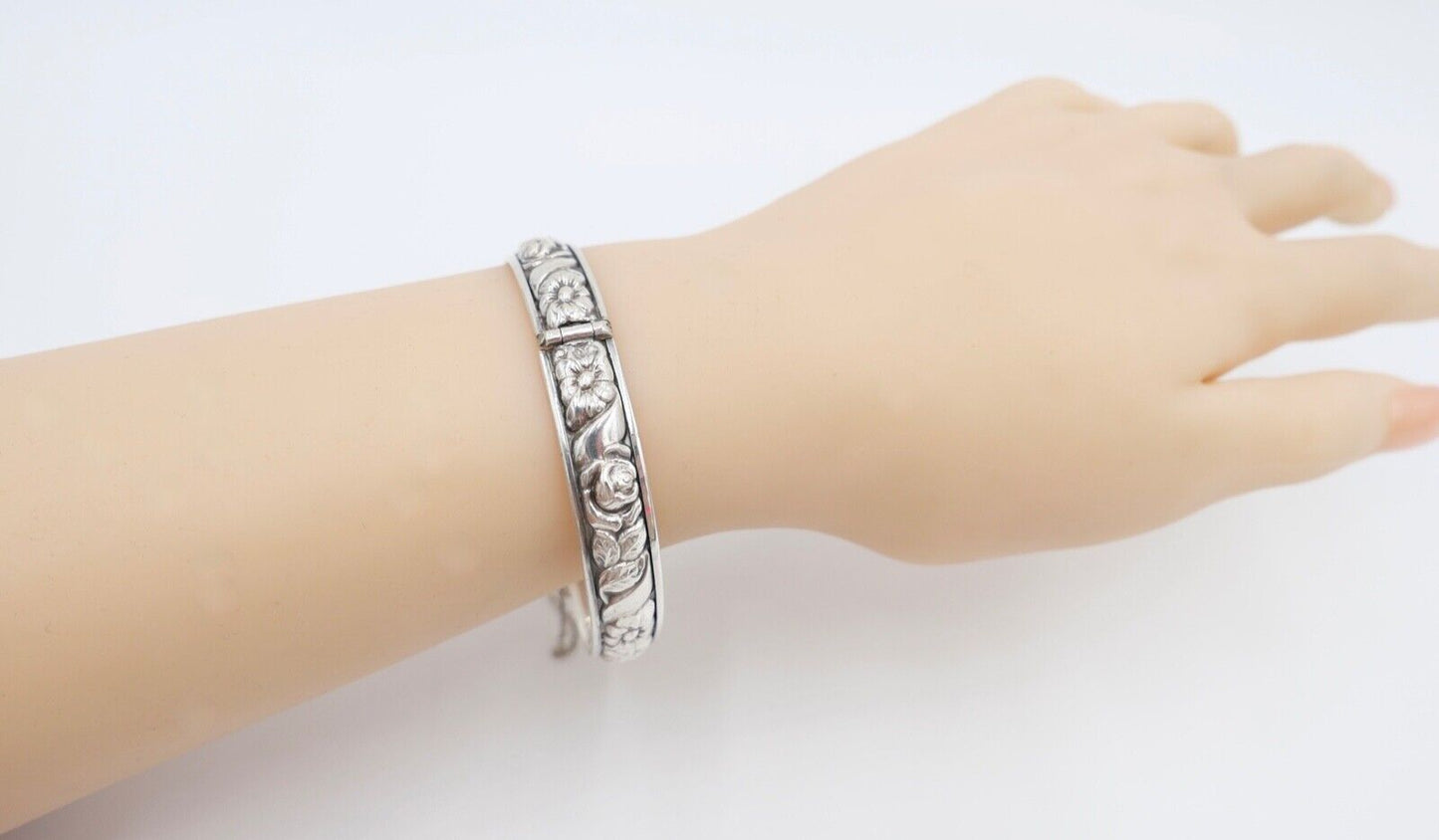 60er Jahre florales im Jugendstil Armband Silber 835 Blumendekor - Antikhandel-Stuttgart