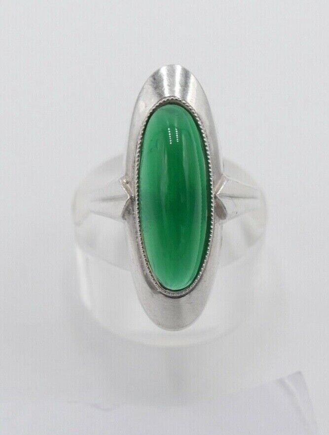 80er Silberrring Damen Ring Gr. 57 Silber grüner Chrysopras Imitat - Antikhandel-Stuttgart