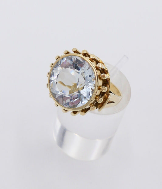 Gelb Gold Ring 585 14K Gr.52 14 Ct großen hellblauen Aquamarin Imitat - Antikhandel-Stuttgart