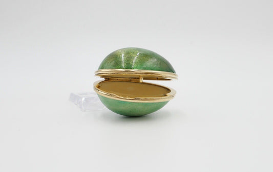 70er Jahre Ei-förmige Pillendose Emaille Keramik 800 Silber vergoldet Florenz It - Antikhandel-Stuttgart