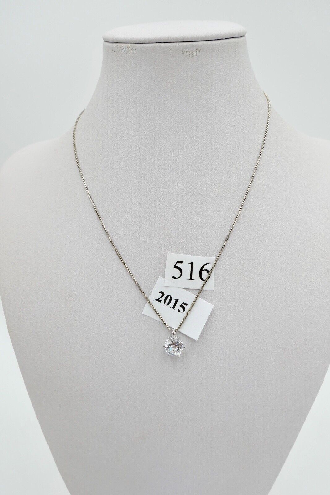 90er Jahre Solitär Weißgold 585 14K Anhänger mit Zirkonia DQCZ NEU - Antikhandel-Stuttgart