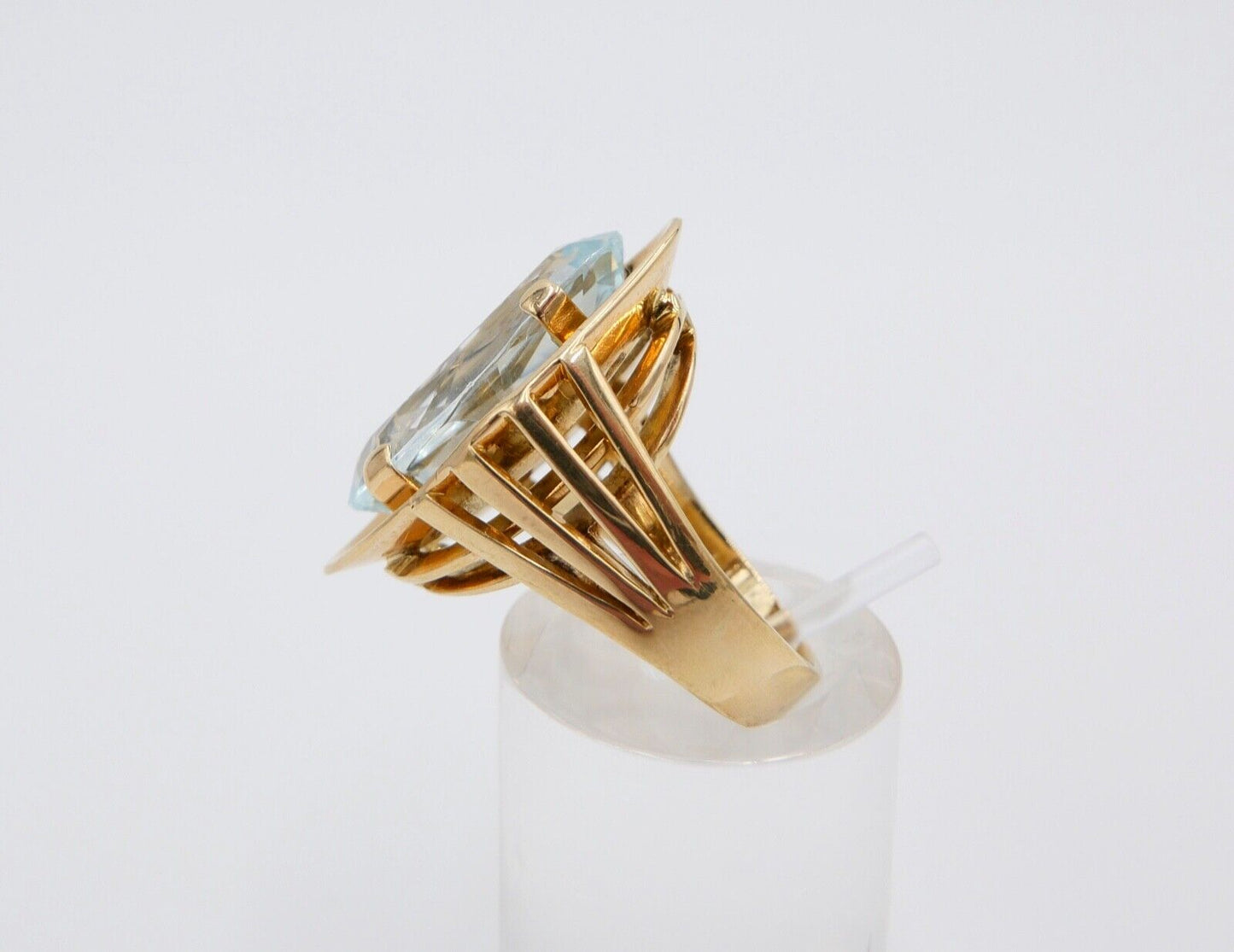 19,2 Ct Gelb Gold Damen Ring Navette Form Gr. 56 - 57 XXL blauer Stein 585 14K - Antikhandel-Stuttgart