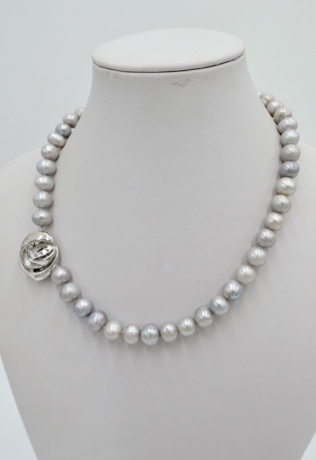 TAHITI Perlenkette Collier Grau mit Brillanten 43 cm Weißgold 585 Perlen Ø 8,8mm - Antikhandel-Stuttgart