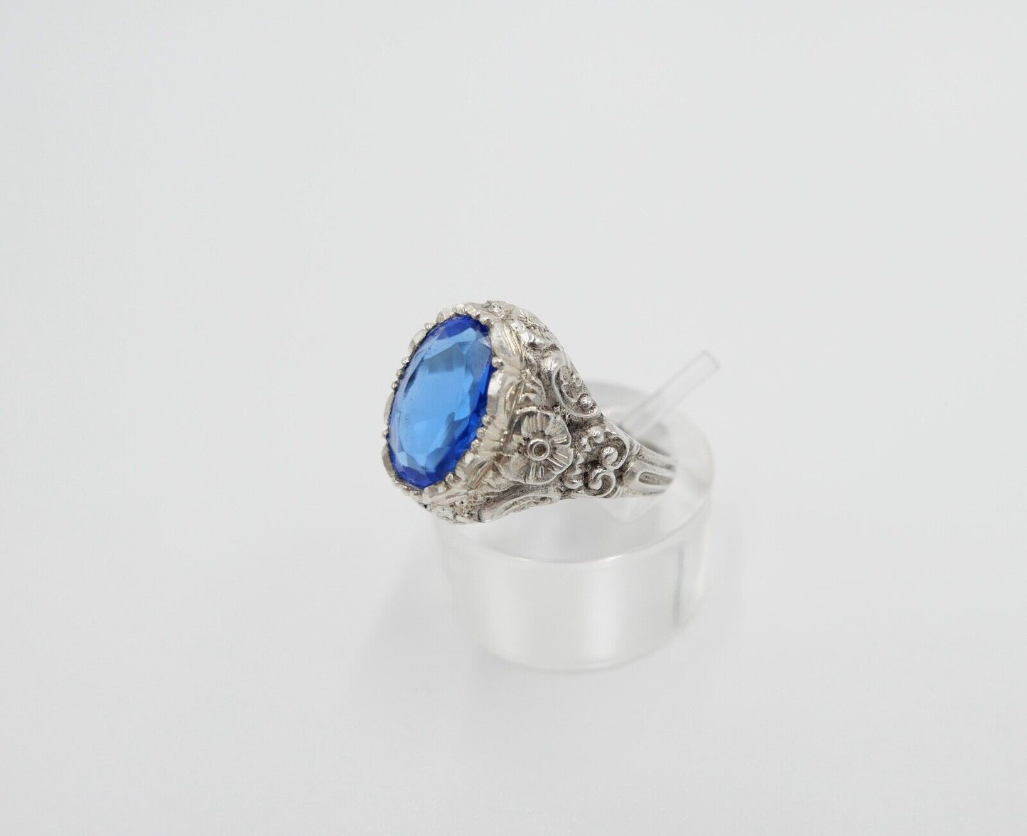 Jugendstil Damenring Ring Silber 935 Gr. 56 mit blauem Glasstein - Antikhandel-Stuttgart