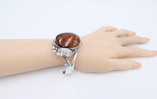 vintage Silber 925 Bernstein Armband floral Armreif Armspange Sterlingsilber - Antikhandel-Stuttgart