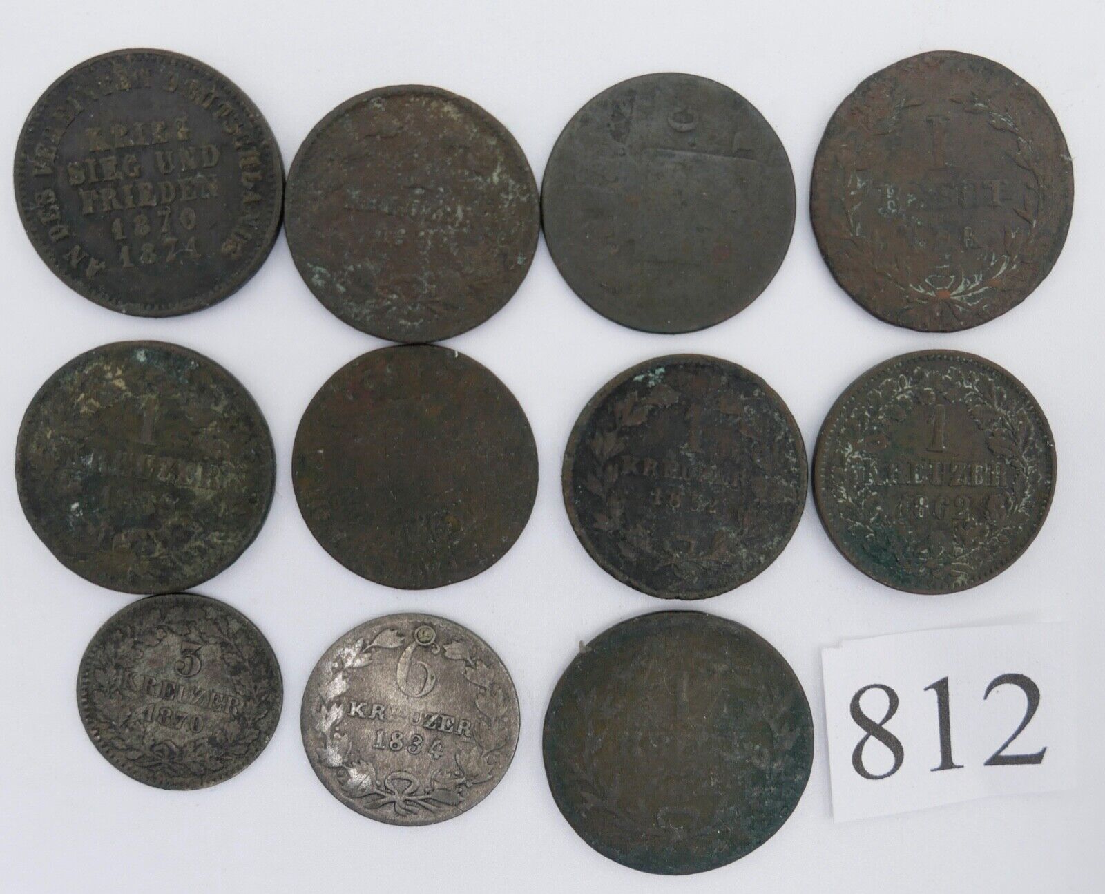 LOT Baden 1 / 3 & 6 Kreuzer Medaille Krieg 1816 1817 1822 1834 1839 1959 1862 - Antikhandel-Stuttgart