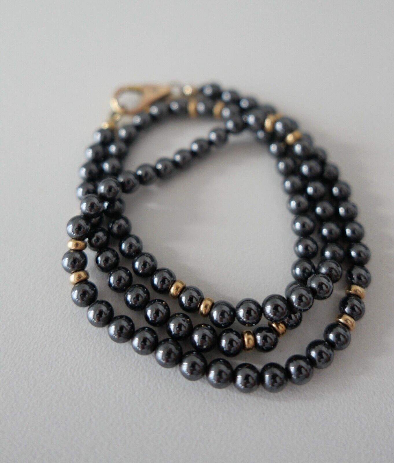 Kette Collier Brillant Blutstein Hämatit 42,5 cm Gold 585 Kugel Perlen Ø 4,3 mm - Antikhandel-Stuttgart