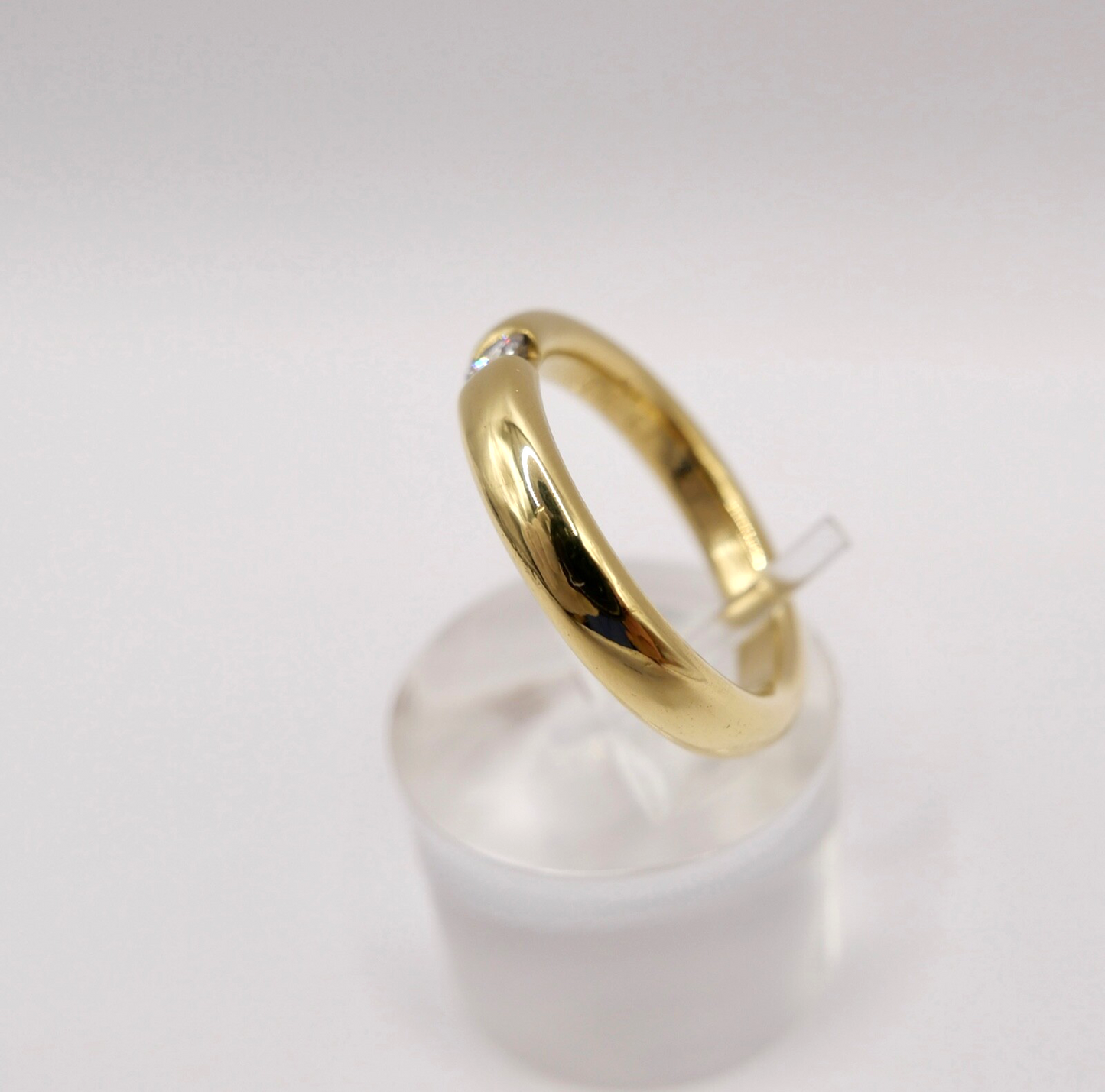 Massiver Damen Solitär Spannring Gelbgold 750 18K Gr. 59 Brillant 0,16 Ct WSI