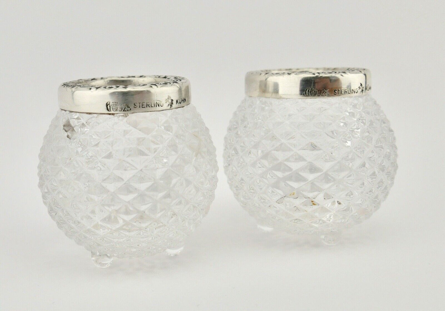 2x Kerzenhalter Gebr. Kühn Ø 4,5 cm Kristall mit 925 Silbermontur - Antikhandel-Stuttgart