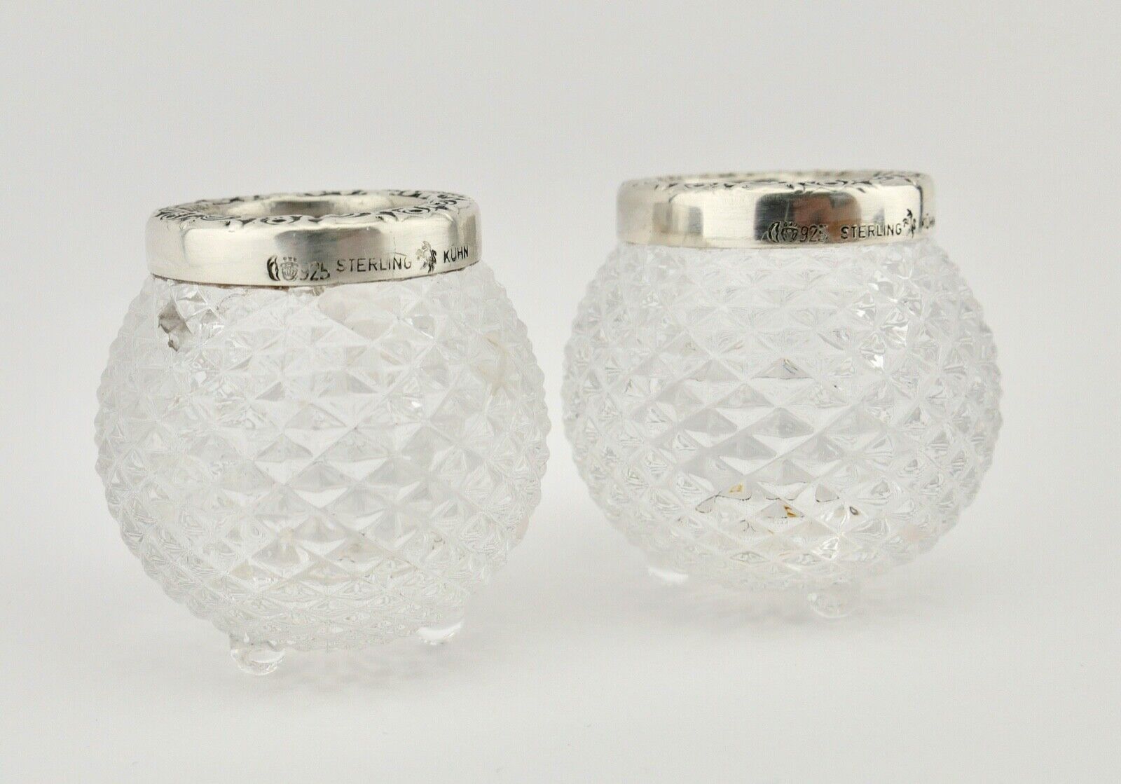 2x Kerzenhalter Gebr. Kühn Ø 4,5 cm Kristall mit 925 Silbermontur - Antikhandel-Stuttgart