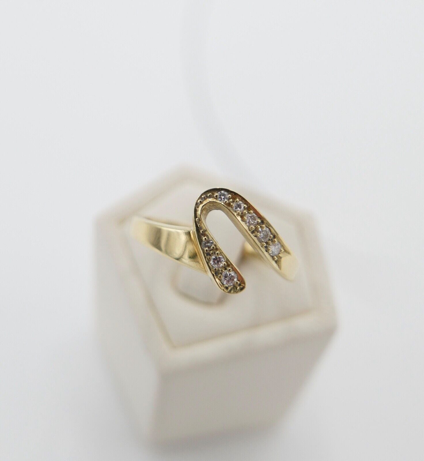 WK Damen Wishbone V-Form Gelbgold Brillant Ring 585 14K Gr. 56 Diamanten - Antikhandel-Stuttgart