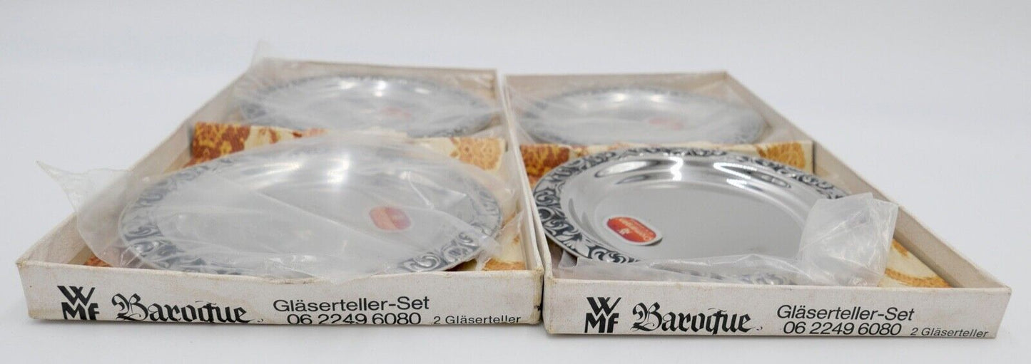 - NEU - OVP - 4 Stück - WMF BAROQUE - Cromargan Gläserteller Edelstahl - Antikhandel-Stuttgart