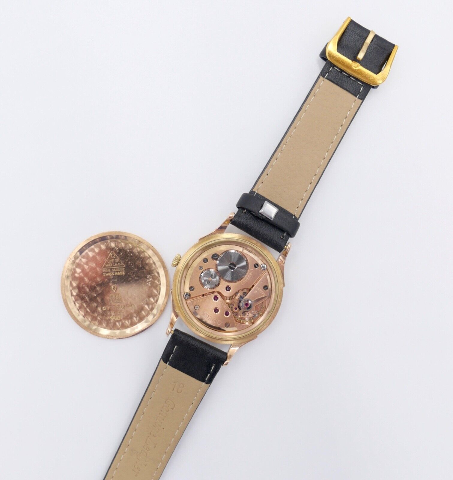 750 Gold 18K Bj. 1944 Klassische Omega 2415 Armbanduhr Leder Watch Herren - Antikhandel-Stuttgart