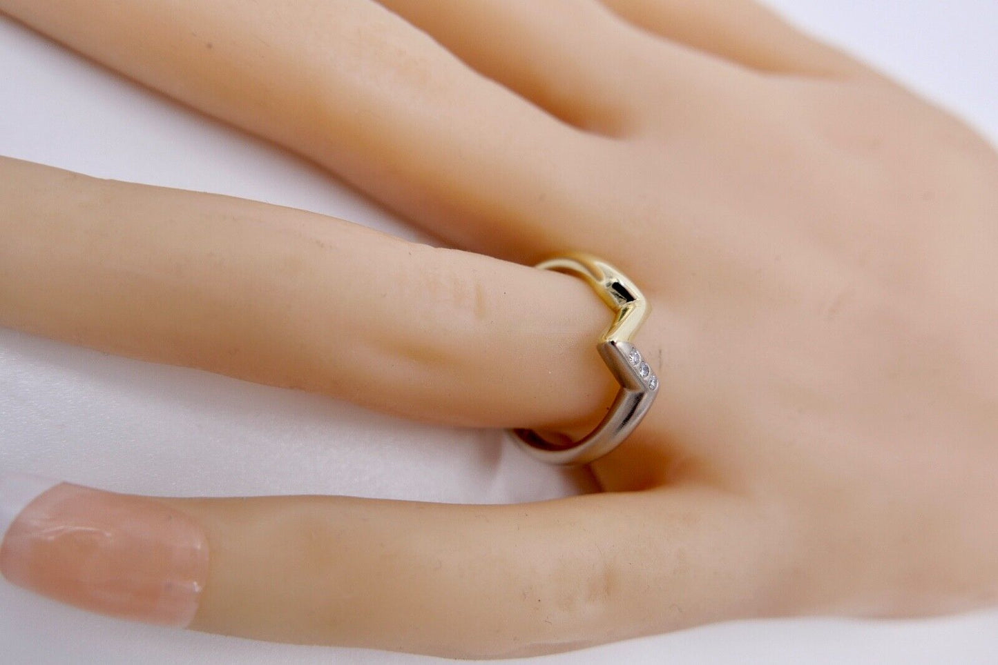Wishbone V-Form Bicolor Weiß Gelb Gold Brillant Ring 585 14K Gr. 55 Diamanten - Antikhandel-Stuttgart