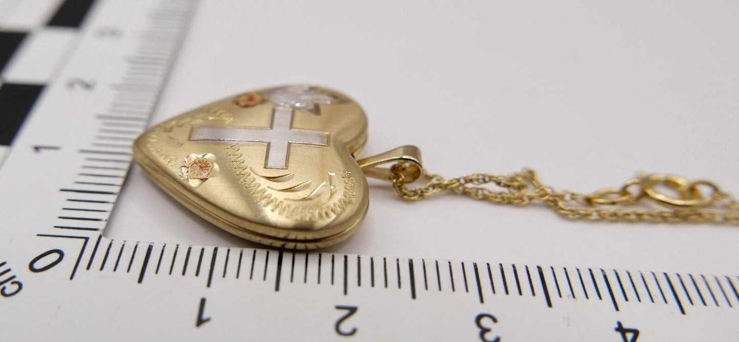60er Kette 14K GF Herz Anhänger Christlichem Kreuz USA Foto Medaillon NEUwertig
