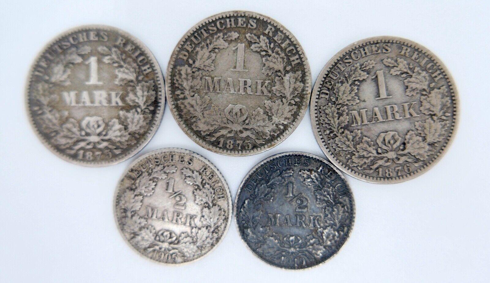 5x 1 & 1/2 Mark 1875 - 1919 Deutsches Reich Coin lot Silber - Antikhandel-Stuttgart